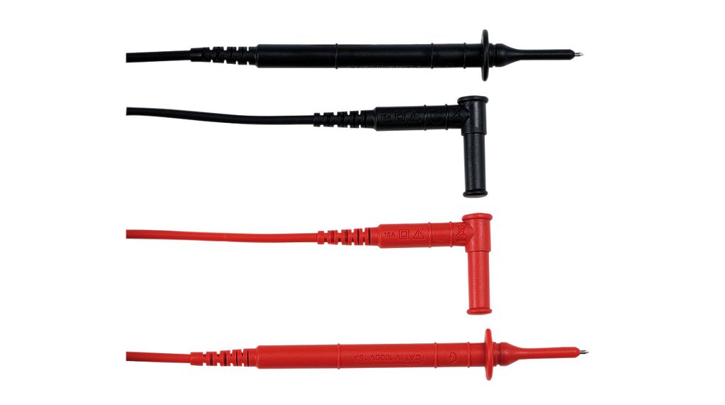 Messleitungssatz , Messspitze, 4 mm / Bananenstecker 4 mm, 90°, 1.5m, Schwarz, rot